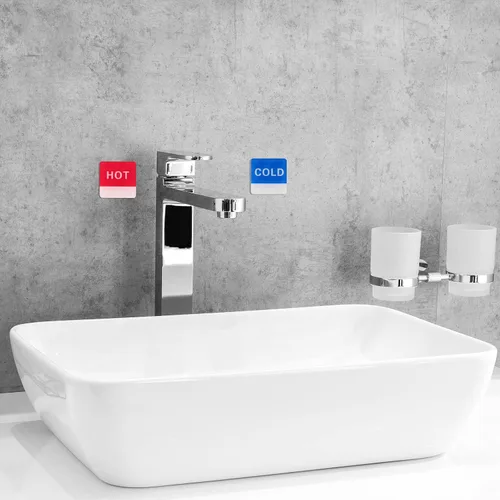 Miniatura 6 de PATIKIL Etiqueta autoadhesiva para agua caliente/fría, paquete de 3 pares/6 calcomanías cuadradas acrílicas para fregaderos de grifos, rojo/azul