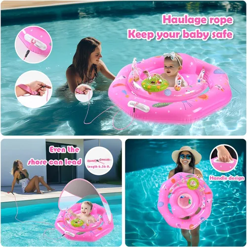 Miniatura 2 de Flotador de piscina para bebé con toldo UPF50+, flotador inflable para piscina infantil con asiento de seguridad ajustable y consola