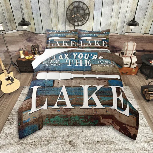 Miniatura 44 de Lake House - Juego de edredón tamaño individual, juego de ropa de cama rústica de granja vieja de 2 piezas para niños, adolescentes y adultos