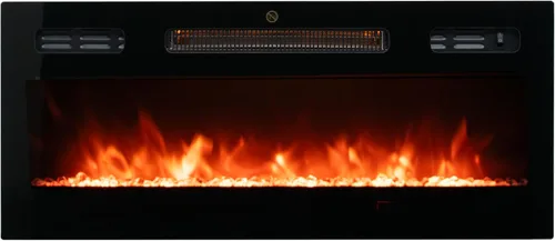 Chimenea eléctrica de 30 pulgadas, calentador de chimenea empotrado y montado en la pared con llama LED de 12 colores, panel de vidrio templado,