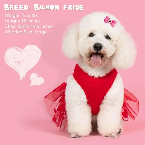 Miniatura 3 de cyeollo Vestido para perro para el día de San Valentín, ropa de vacaciones para perros con estampado de corazón, vestidos de tul para perros