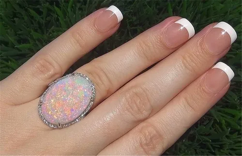 Miniatura 2 de YUREN Anillo grande de plata 925 con ópalo de fuego para mujer, joyería de compromiso para boda, Sz6-10