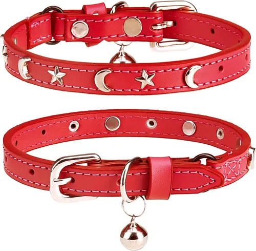 Miniatura 16 de Collares de cuero DILLYBUD para gatos macho y hembra con campana y cinturón elástico de seguridad, collar ajustable con hebilla de seguridad