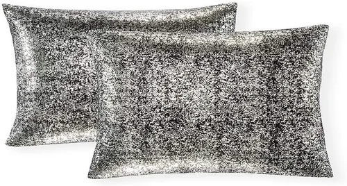 Miniatura 30 de Xinrjojo Juego de 2 almohadas brillantes en negro y dorado, almohadas suaves y brillantes decorativas, juego de fundas de almohada cuadradas negras