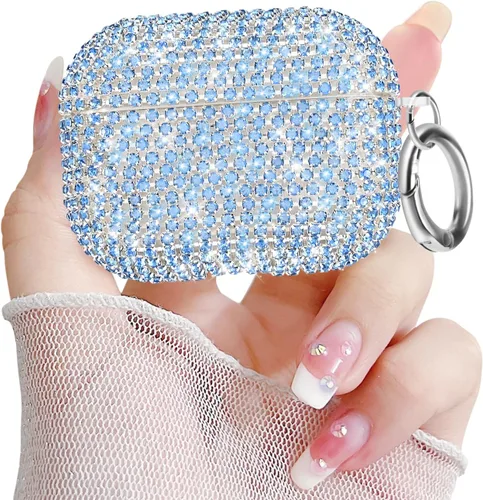 Miniatura 9 de Newseego Funda para AirPods de 1 y 2 generación, funda de lujo con diamantes de imitación brillantes con llavero para mujeres y niñas, anti-pérdida