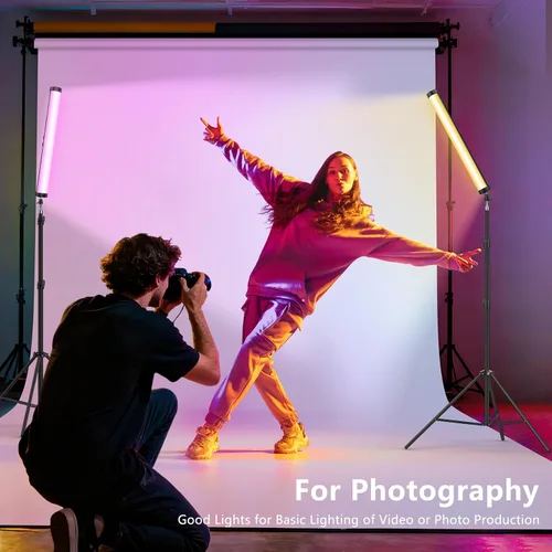 Miniatura 2 de Varita de luz LED RGB con soporte, QEUOOIY 360° a todo color 2500-9500K iluminación portátil de fotografía de estudio, batería recargable de 5000