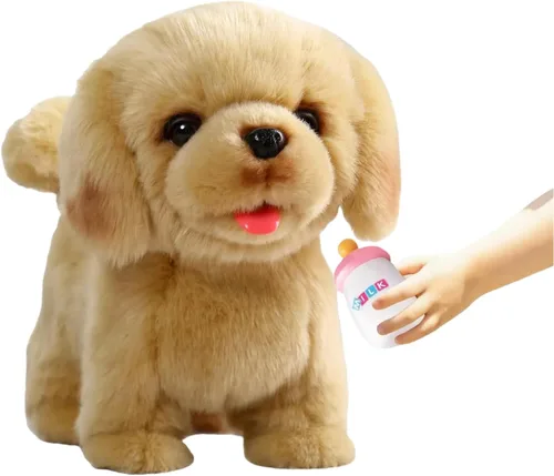 Miniatura 12 de CU-MATE Juguete electrónico de peluche de simulación interactiva, realista, cachorro, gato, con cola para caminar, ladrar, menear, hablar, como