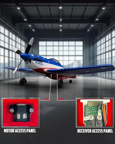 Miniatura 8 de VOLANTEXRC Avión RC, avión de control remoto de 4 canales P51d Mustang con giroscopios, Aileron, acrobacias aéreas, 3 modos para volar para adultos
