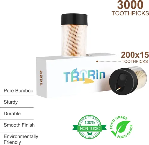 Miniatura 2 de Palillos de dientes de madera de bambú [3000 unidades]: con 2 soportes para palillos de dientes reutilizables, palillos de dientes resistentes