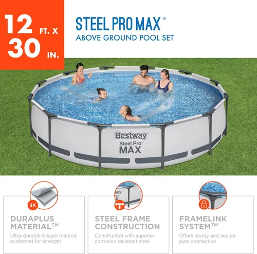 Miniatura 2 de Bestway Steel Pro MAX - Piscina sobre el suelo (12 pies x 30 pulgadas) Piscina familiar redonda para patio trasero al aire libre con forro
