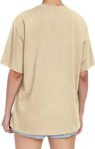 Miniatura 5 de Camiseta de gran tamaño para mujer, cuello redondo, manga corta, ajuste holgado