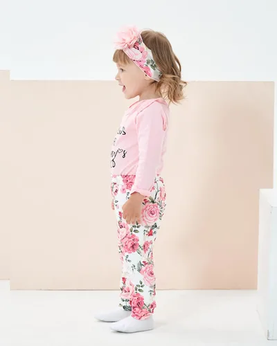 Miniatura 14 de Renotemy Conjunto de ropa para bebé recién nacida, mameluco con volantes, pantalones florales, lindo conjunto de ropa para bebé niña