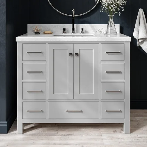 Miniatura 29 de ARIEL Cambridge - Mueble de baño espresso de 43 pulgadas con fregadero, borde de mármol italiano de carrara de 1.5 pulgadas, madera maciza