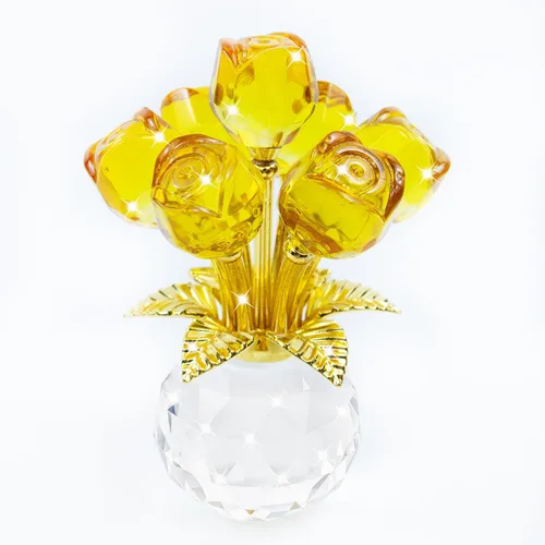 Miniatura 22 de Figura de flor de rosa de cristal con jarrón redondo, flores de cristal, flores de vidrio con tallos, figura de cristal de rosa de cristal, regalos