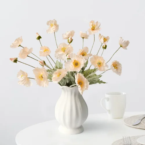 Miniatura 8 de JINWOE Flores bohemias, flores artificiales de amapola de durazno claro, 6 tallos de amapolas realistas, plantas falsas para mesa de boda, centro