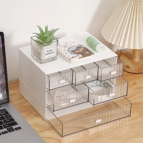 Organizador de escritorio apilable con 6 cajones, cajones apilables para almacenamiento de escritorio, accesorios de almacenamiento de maquillaje,