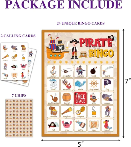 Miniatura 2 de Juego de fiesta pirata - Tarjetas de bingo para adultos, 24 jugadores