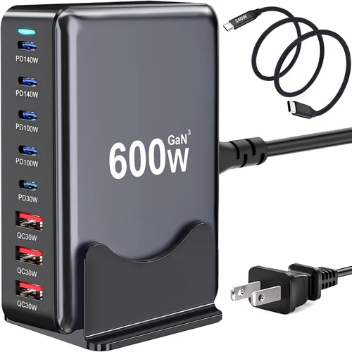 Miniatura 9 de 320W Bloque de Cargador USB C, Estación de Carga Rápida de 8 Puertos USB Hub PD 100W GaN Ⅲ Estación de Carga Pro para Múltiples Dispositivos