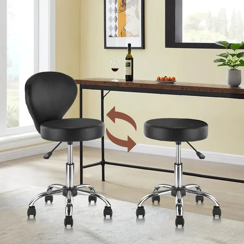 Miniatura 2 de KLASIKA Silla giratoria de cuero con soporte para la espalda, asiento hidráulico ajustable, altura de 22 pulgadas, para oficina, masaje, facial