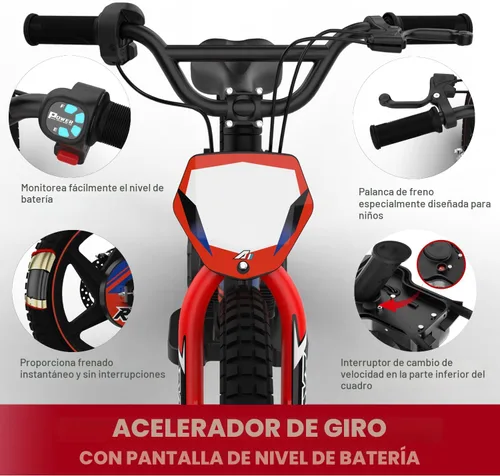 Miniatura 3 de Bicicleta eléctrica ligera AIII para niños, motocicleta eléctrica de 170/340W hasta 10/12MPH, batería desmontable de 24V, bicicleta de equilibrio