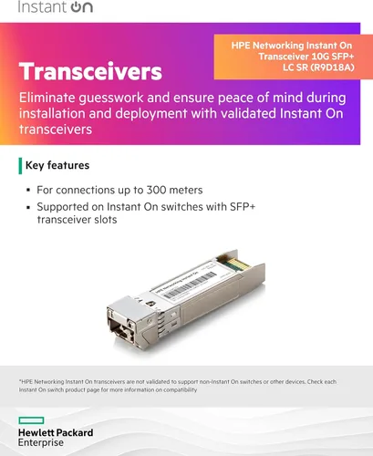 Miniatura 2 de Transceptor HPE Networking Instant On 10G SFP+ LC SR para conexiones de hasta 984.3 ft (R9D18A)