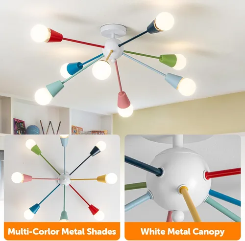 Miniatura 3 de Candelabro colorido, candelabro Sputnik moderno, 8 luces para niños con luces divertidas multicolor arcoíris para habitación de niños, sala