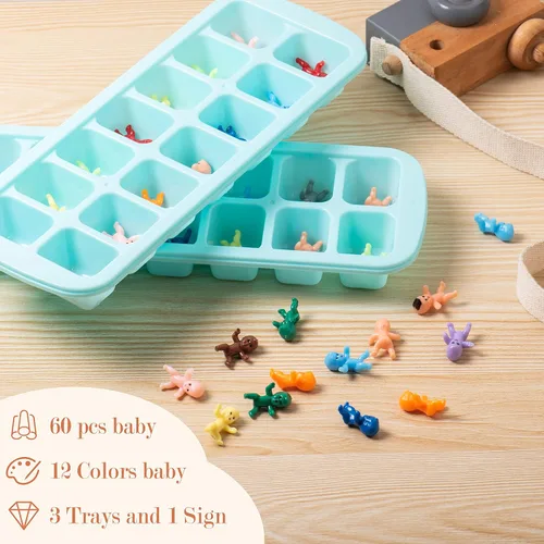 Miniatura 2 de ZYFLSQ My Water Broke Baby Shower Game 60 mini bebés de plástico multicolor, 3 bandejas de cubitos de hielo, 1 letrero