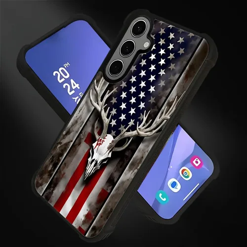 Miniatura 2 de CARLOCA Funda para Samsung Galaxy S21, Camuflaje Bandera Americana Calavera de Ciervo S21 para Hombre Mujer Chico Chica, Antiarañazos TPU Suave a