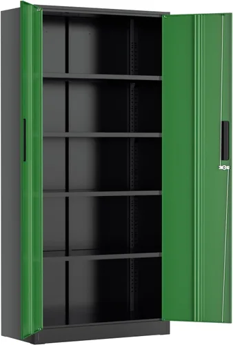 Miniatura 16 de Greenvelly Armario de almacenamiento de metal con cerradura, gabinete de almacenamiento cerrado negro de 72 pulgadas con 2 puertas y 4 estantes