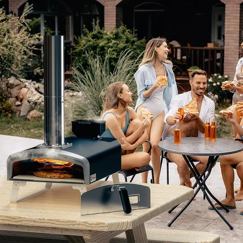 Miniatura 9 de Horno de pizza portátil, estufa de pizza al aire libre, horno de pizza de pellets de leña con piedra para pizza al aire libre en el patio trasero