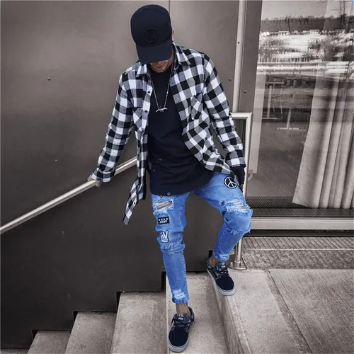 Miniatura 2 de Pantalones de mezclilla ajustados para hombre, ajustados, rasgados, ajustados, desgastados, con agujeros rasgados
