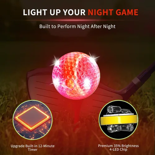 Miniatura 4 de Crestgolf Paquete de 6 pelotas de golf que brillan en la oscuridad iluminadas por la noche con temporizador de reinicio de 12 minutos