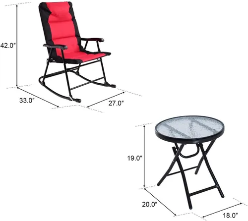 Miniatura 8 de Giantex Juego de 3 mecedoras plegables para patio al aire libre, juego de 2 mecedoras con mesa auxiliar de cristal para patio, terraza, asiento