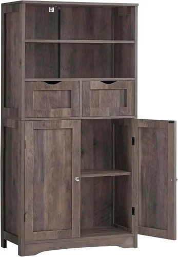 Miniatura 11 de Iwell Armario de almacenamiento con puertas y estantes, armario de despensa de cocina, gabinetes de baño para sala de estar, cocina, lavandería