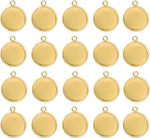 Miniatura 11 de LANBEIDE Bandejas colgantes de bisel de acero inoxidable, bandejas colgantes de cabujón, espacios en blanco colgantes de 0.394 x 0.394 in, 50