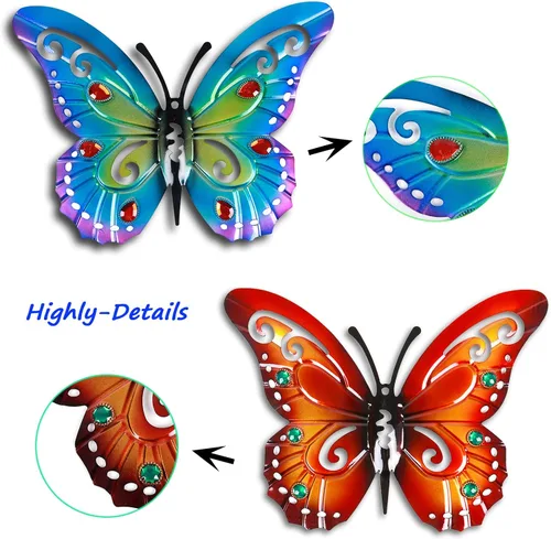 Miniatura 4 de 2 piezas de mariposas de metal para valla de patio, decoración de jardín, mariposa grande de 14 pulgadas para patio al aire libre, patio, balcón