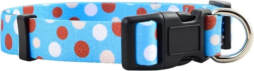 Native Pup Collar de perro con lunares, ajustable para perros pequeños, medianos y grandes, tela bonita para niños y niñas Azul claro y café.