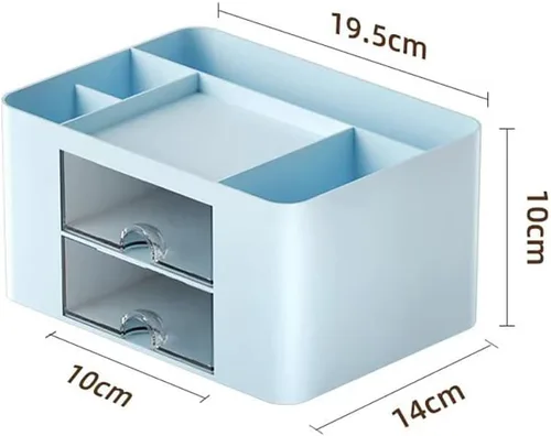 Miniatura 7 de Organizador de escritorio creativo y simple, 7 rejillas, organizador de mesa de plástico con cajón, organizador de escritorio multifuncional, Azul