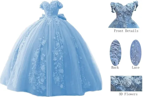 Miniatura 7 de TRHTX Vestidos de quinceañera con cuentas de encaje, vestido de baile con hombros descubiertos, vestidos de graduación 2022 Sweet 15 16 para mujer