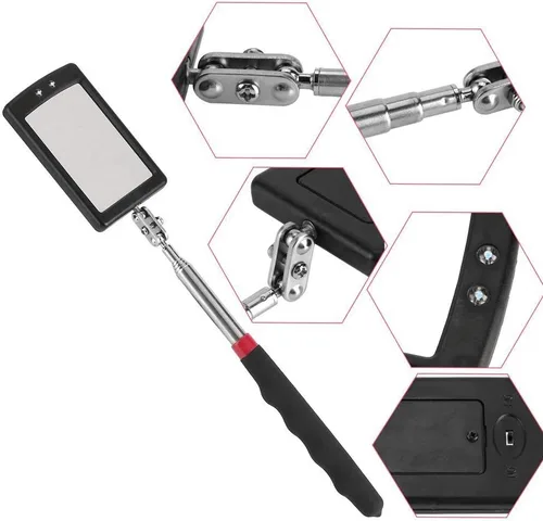 Miniatura 4 de Espejo de inspección telescópico flexible 360 con luz giratoria para mayor visión, espejo mecánico redondo en un palo, selector magnético con juego