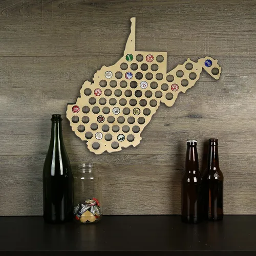 Miniatura 3 de Torched Mapa de tapa de cerveza de Virginia Occidental, soporte de tapa de cerveza de los Estados Unidos, decoración de pared, regalo para amantes