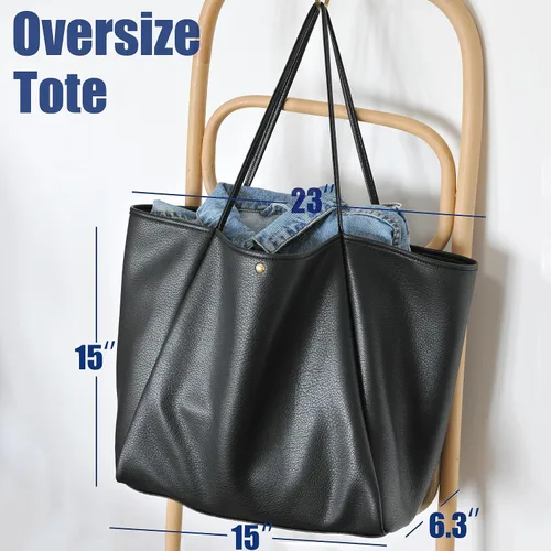 Miniatura 42 de HOXIS Bolso de mano de cuero PU de gran tamaño para mujer, bolso de fin de semana, bolso de viaje