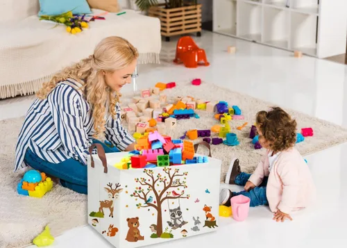 Miniatura 3 de Essme Cestas Rectangulares para Niños Cestas para Niños, Contenedores de Almacenamiento de Animales con Asas para Decoración de Habitación de Niños