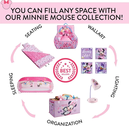 Miniatura 6 de Disney Minnie Mouse - Silla plegable de felpa con platillo plegable de 32 pulgadas y marco de metal para niños, adolescentes y adultos