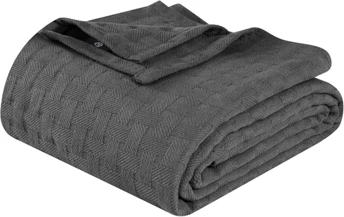 Superior Manta 100% algodón para todas las estaciones, diseño de tejido de canasta, funda suave y cómoda para cama, ropa de cama, dormitorio, manta