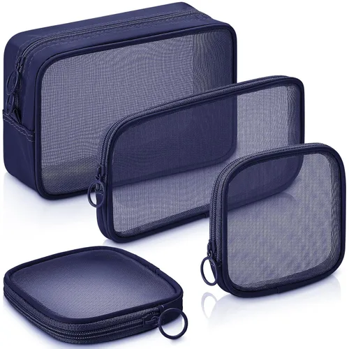 Miniatura 29 de Weewooday 4 piezas Bolsa de maquillaje de malla Bolsa de cosméticos de malla Bolsa de viaje para artículos de tocador con cremallera Mini bolsa