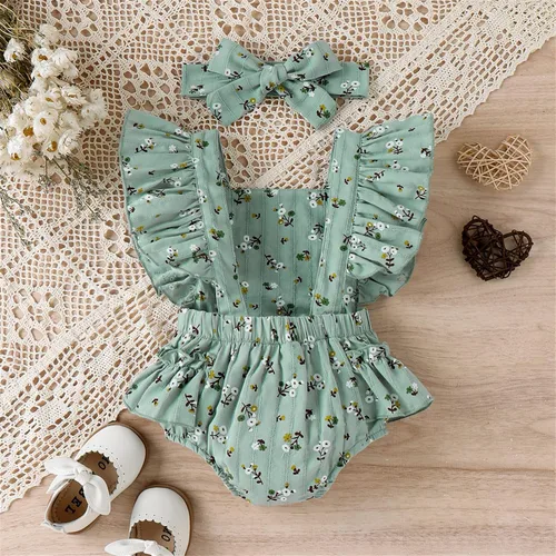 Miniatura 6 de PATPAT Conjunto de 2 piezas de ropa para bebé recién nacido, tela crepé con estampado de margaritas, 100% algodón