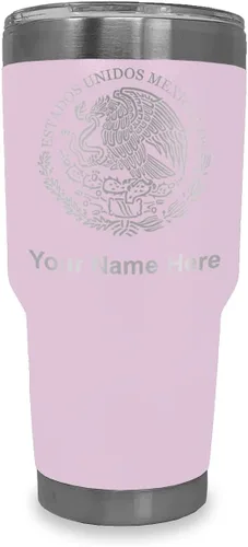 Miniatura 17 de LaserGram Vaso aislado al vacío de 20 onzas, bandera de México, grabado personalizado incluido (gris)