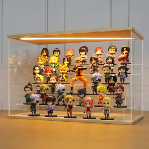 Miniatura 37 de LANSCOERY vitrina acrílica con iluminación LED, caja de exhibición de 5 niveles para coleccionables y figuras de acción, organizador transparente a