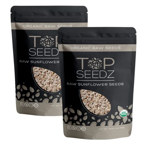Top Seedz Semillas de girasol crudas orgánicas certificadas por la USDA, frescas y sin sal, sin cáscara, sin gluten, sin nueces, veganas, kosher,
